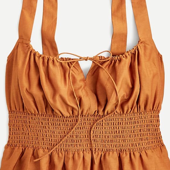 J Crew Smocked-waist Tank in Silk-cotton Voile, L, Mustard - Picture 3 of 4